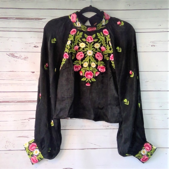 NWT Free People HIgh Neck Embroidered Blouse - Picture 2 of 6